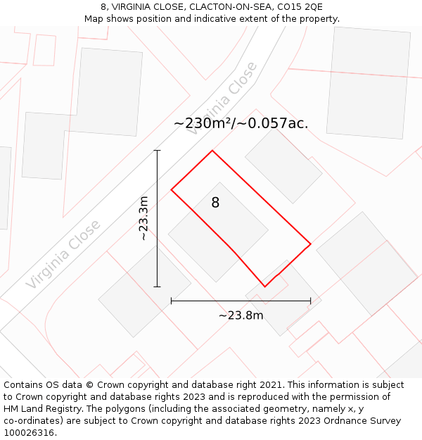 8, VIRGINIA CLOSE, CLACTON-ON-SEA, CO15 2QE: Plot and title map