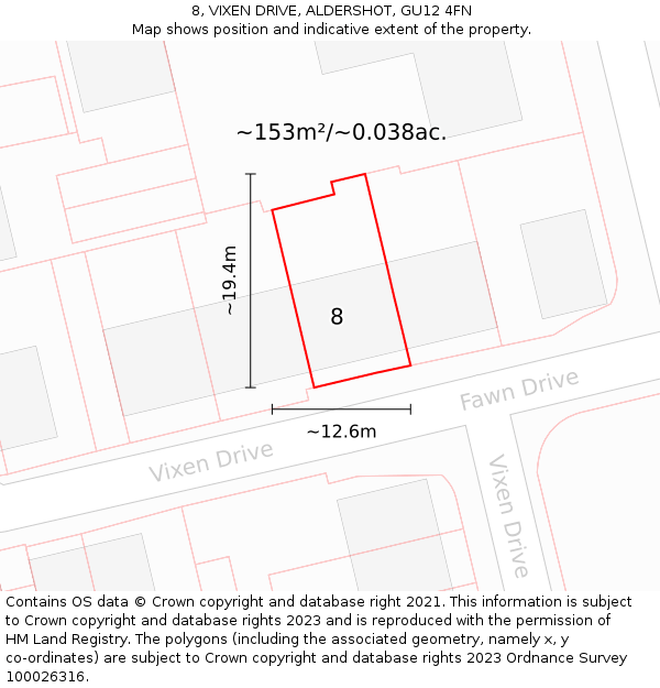 8, VIXEN DRIVE, ALDERSHOT, GU12 4FN: Plot and title map