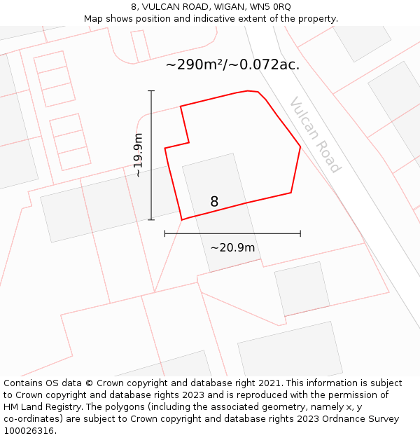 8, VULCAN ROAD, WIGAN, WN5 0RQ: Plot and title map