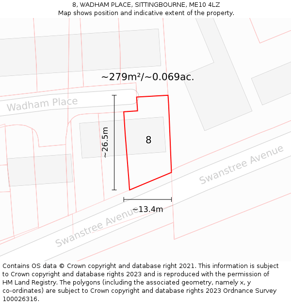 8, WADHAM PLACE, SITTINGBOURNE, ME10 4LZ: Plot and title map