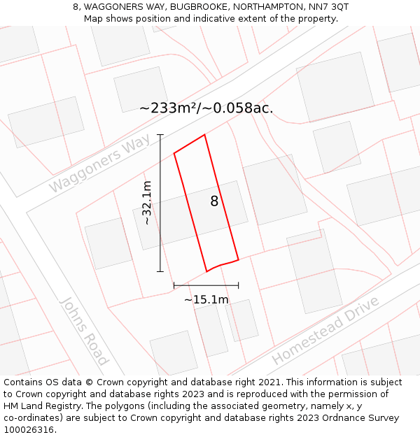 8, WAGGONERS WAY, BUGBROOKE, NORTHAMPTON, NN7 3QT: Plot and title map