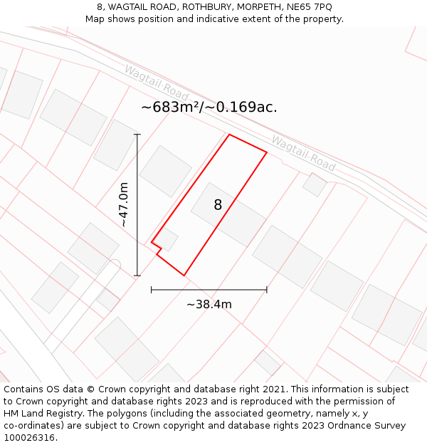 8, WAGTAIL ROAD, ROTHBURY, MORPETH, NE65 7PQ: Plot and title map