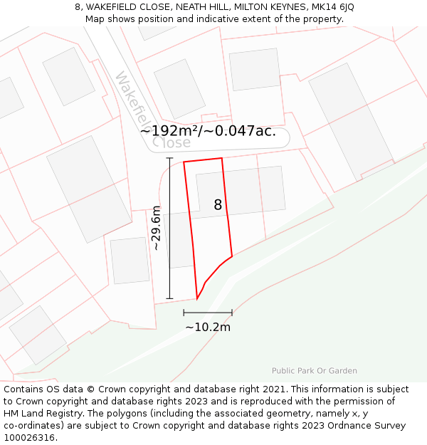 8, WAKEFIELD CLOSE, NEATH HILL, MILTON KEYNES, MK14 6JQ: Plot and title map