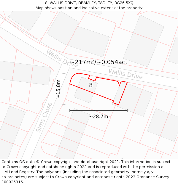 8, WALLIS DRIVE, BRAMLEY, TADLEY, RG26 5XQ: Plot and title map