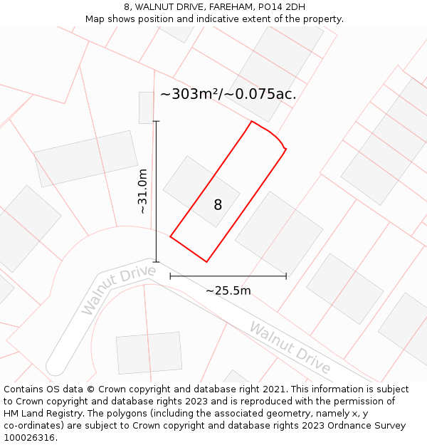 8, WALNUT DRIVE, FAREHAM, PO14 2DH: Plot and title map
