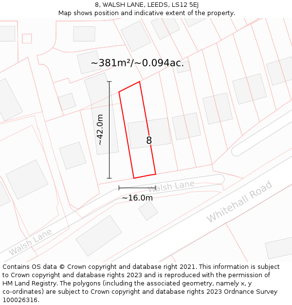 8, WALSH LANE, LEEDS, LS12 5EJ: Plot and title map