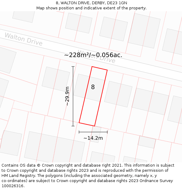 8, WALTON DRIVE, DERBY, DE23 1GN: Plot and title map