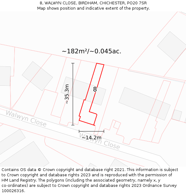 8, WALWYN CLOSE, BIRDHAM, CHICHESTER, PO20 7SR: Plot and title map