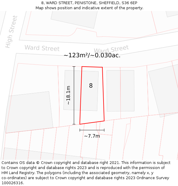 8, WARD STREET, PENISTONE, SHEFFIELD, S36 6EP: Plot and title map