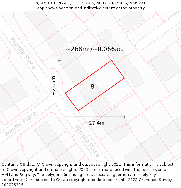 8, WARDLE PLACE, OLDBROOK, MILTON KEYNES, MK6 2XT: Plot and title map