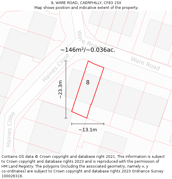 8, WARE ROAD, CAERPHILLY, CF83 1SX: Plot and title map