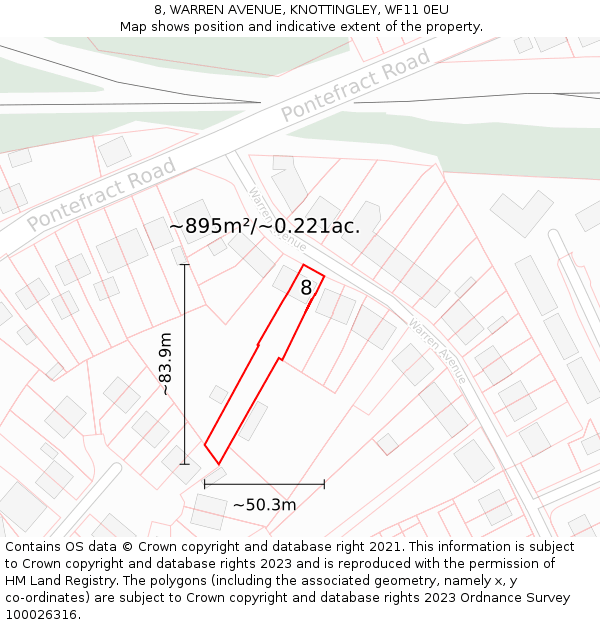 8, WARREN AVENUE, KNOTTINGLEY, WF11 0EU: Plot and title map