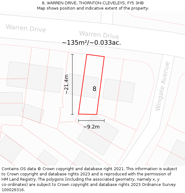 8, WARREN DRIVE, THORNTON-CLEVELEYS, FY5 3HB: Plot and title map