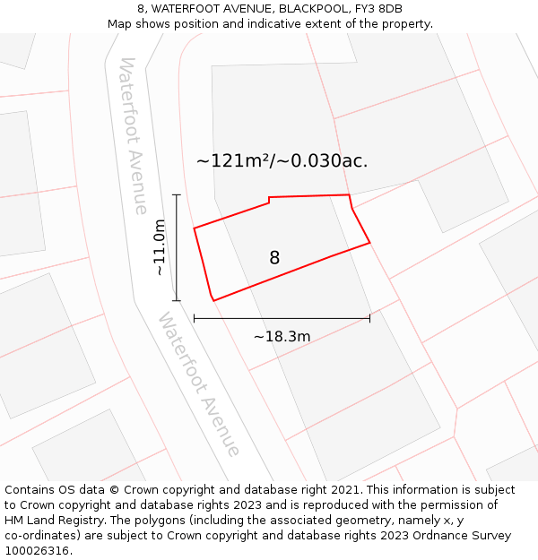 8, WATERFOOT AVENUE, BLACKPOOL, FY3 8DB: Plot and title map