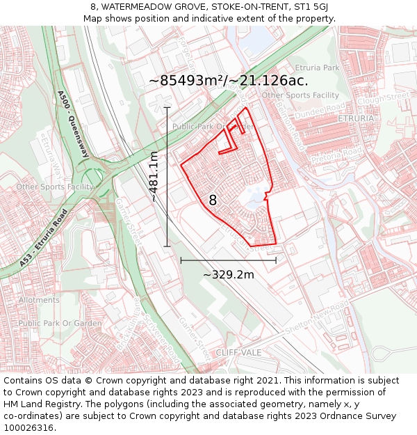 8, WATERMEADOW GROVE, STOKE-ON-TRENT, ST1 5GJ: Plot and title map