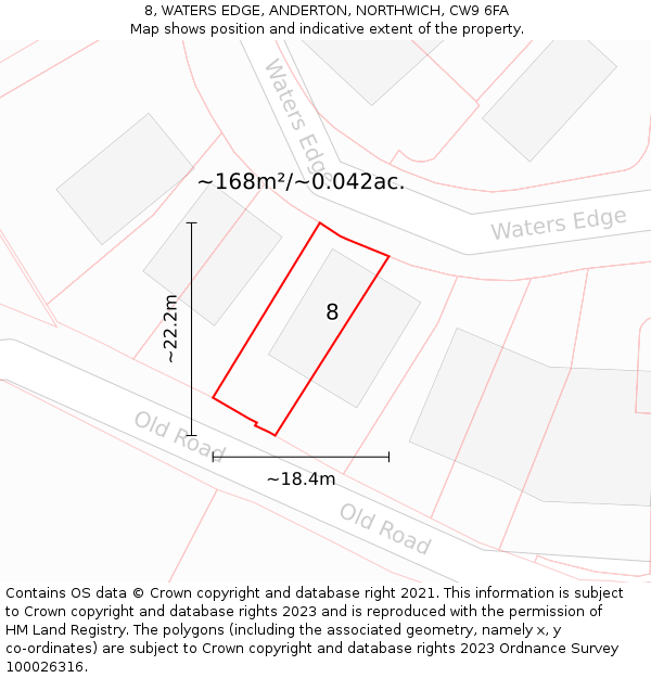 8, WATERS EDGE, ANDERTON, NORTHWICH, CW9 6FA: Plot and title map