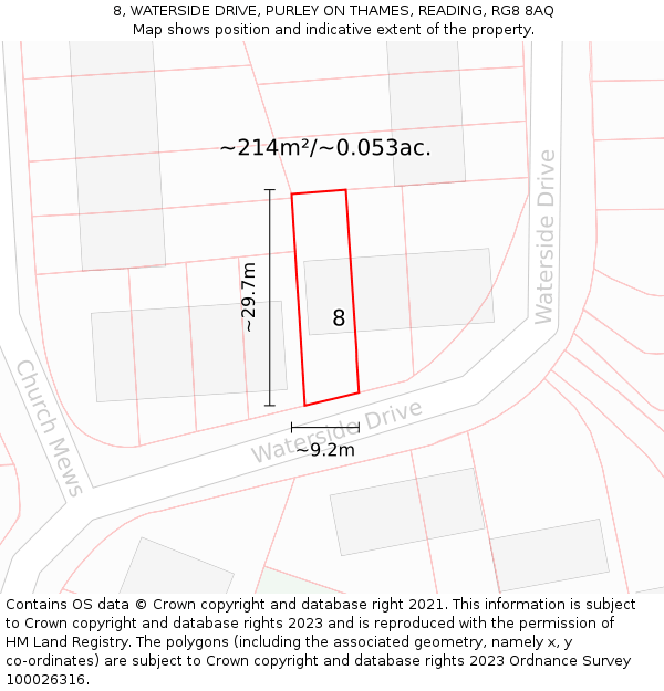 8, WATERSIDE DRIVE, PURLEY ON THAMES, READING, RG8 8AQ: Plot and title map
