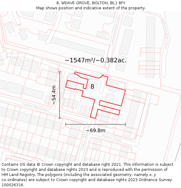 8, WEAVE GROVE, BOLTON, BL1 8FY: Plot and title map