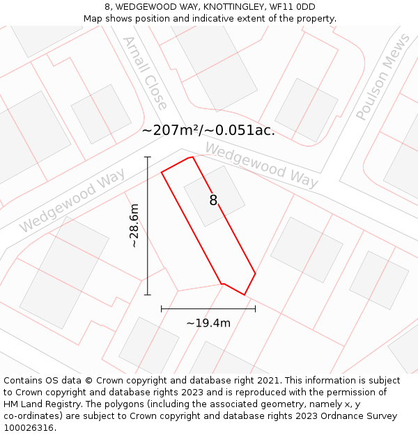 8, WEDGEWOOD WAY, KNOTTINGLEY, WF11 0DD: Plot and title map