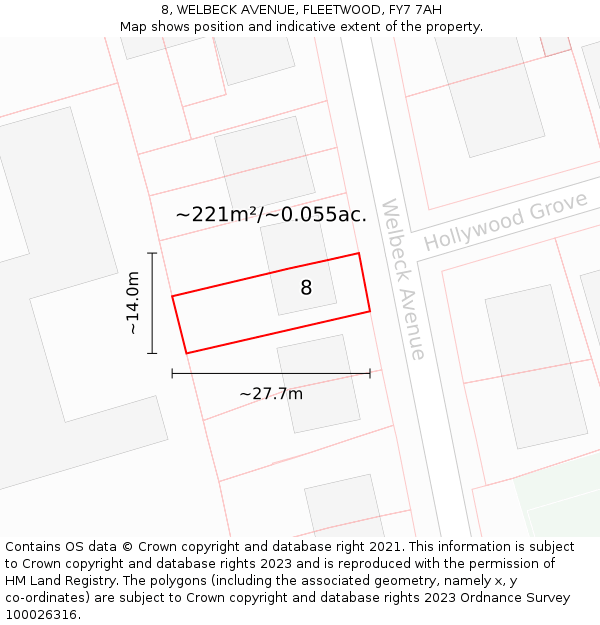 8, WELBECK AVENUE, FLEETWOOD, FY7 7AH: Plot and title map