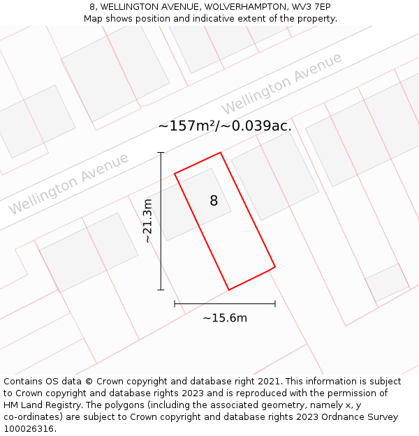 8, WELLINGTON AVENUE, WOLVERHAMPTON, WV3 7EP: Plot and title map