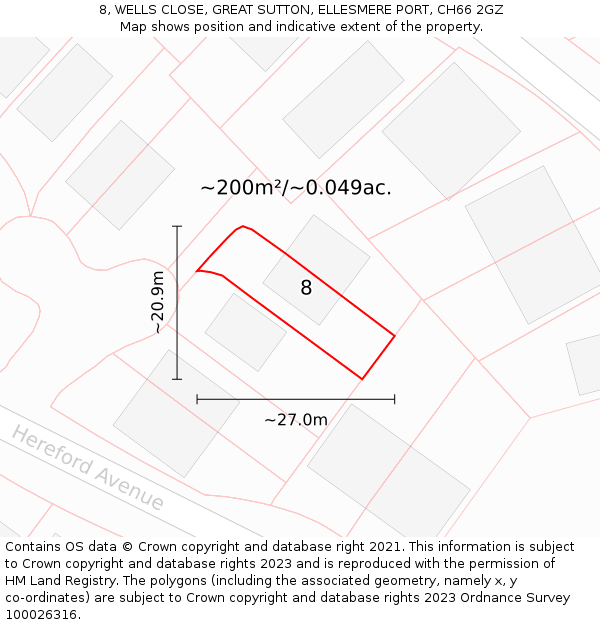 8, WELLS CLOSE, GREAT SUTTON, ELLESMERE PORT, CH66 2GZ: Plot and title map