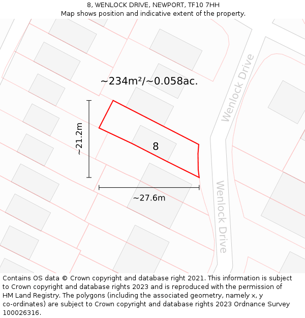 8, WENLOCK DRIVE, NEWPORT, TF10 7HH: Plot and title map