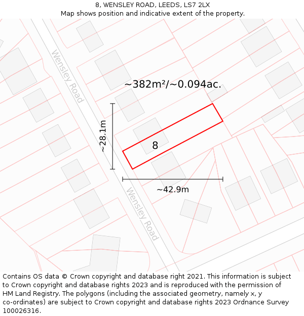 8, WENSLEY ROAD, LEEDS, LS7 2LX: Plot and title map