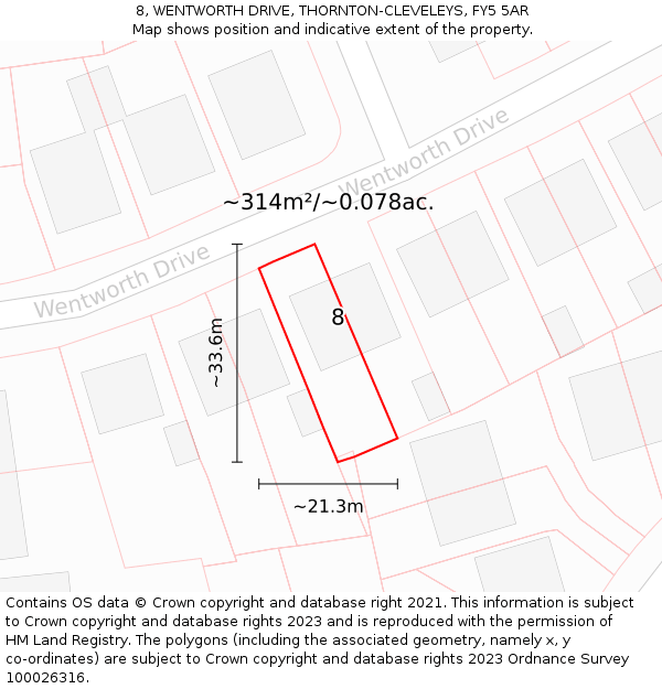 8, WENTWORTH DRIVE, THORNTON-CLEVELEYS, FY5 5AR: Plot and title map