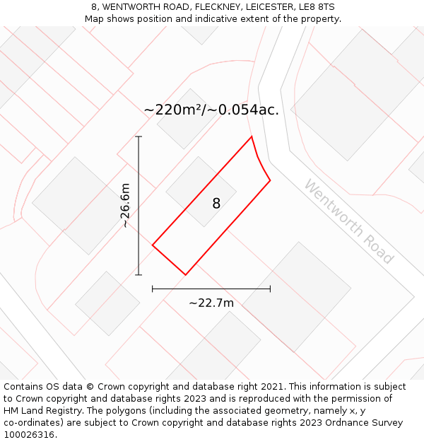 8, WENTWORTH ROAD, FLECKNEY, LEICESTER, LE8 8TS: Plot and title map