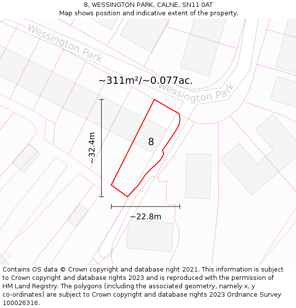 8, WESSINGTON PARK, CALNE, SN11 0AT: Plot and title map