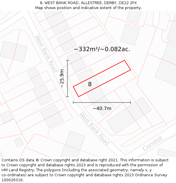 8, WEST BANK ROAD, ALLESTREE, DERBY, DE22 2FX: Plot and title map