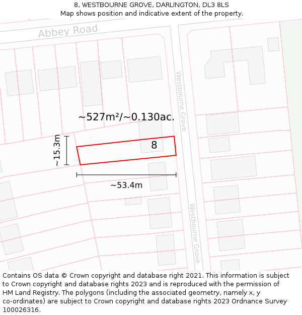 8, WESTBOURNE GROVE, DARLINGTON, DL3 8LS: Plot and title map