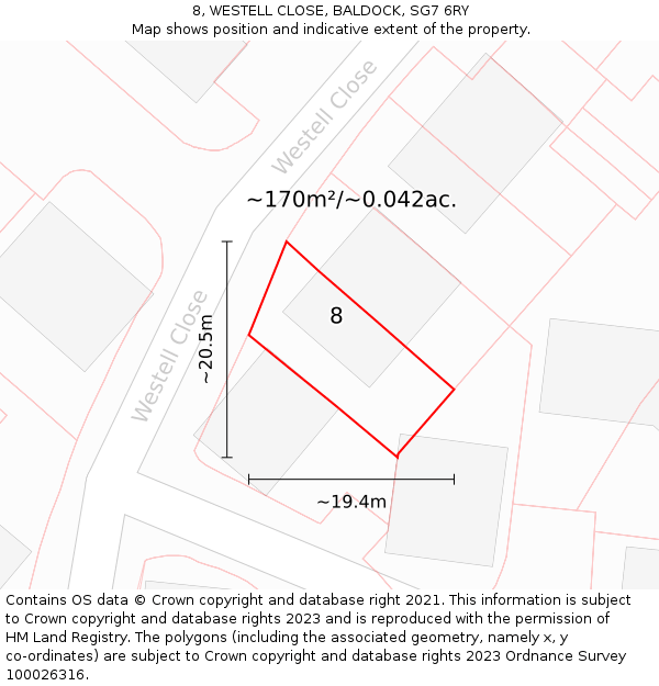 8, WESTELL CLOSE, BALDOCK, SG7 6RY: Plot and title map