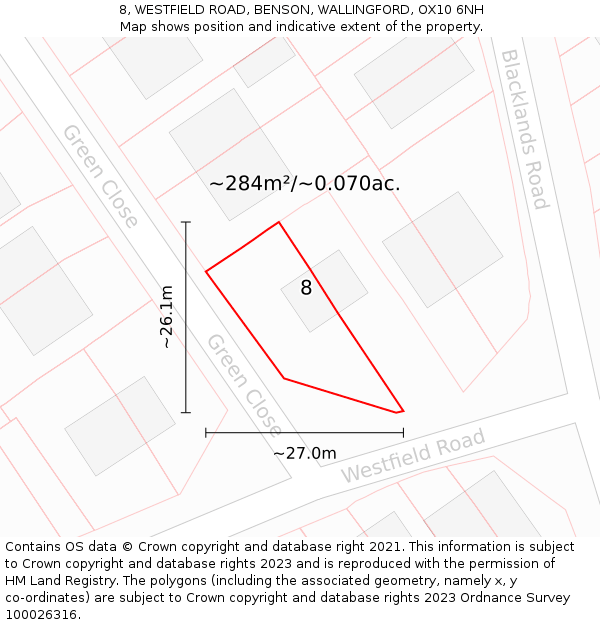 8, WESTFIELD ROAD, BENSON, WALLINGFORD, OX10 6NH: Plot and title map