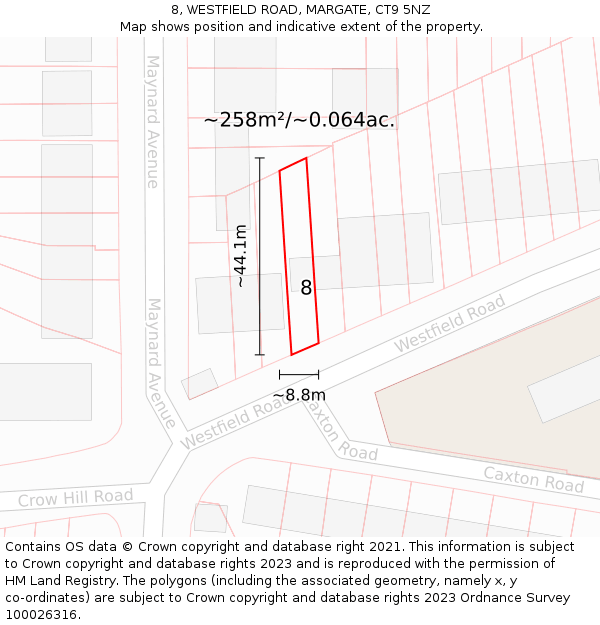 8, WESTFIELD ROAD, MARGATE, CT9 5NZ: Plot and title map