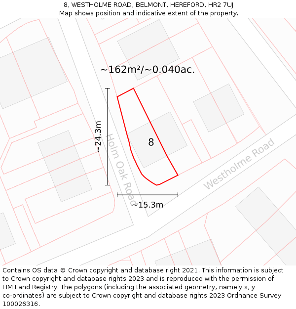 8, WESTHOLME ROAD, BELMONT, HEREFORD, HR2 7UJ: Plot and title map