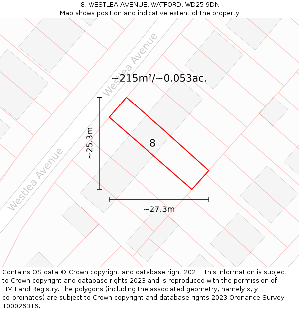 8, WESTLEA AVENUE, WATFORD, WD25 9DN: Plot and title map