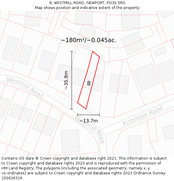 8, WESTMILL ROAD, NEWPORT, PO30 5RG: Plot and title map