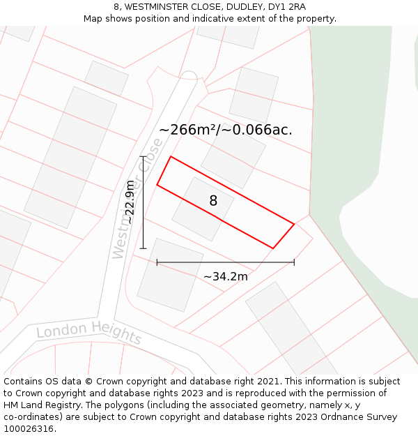 8, WESTMINSTER CLOSE, DUDLEY, DY1 2RA: Plot and title map