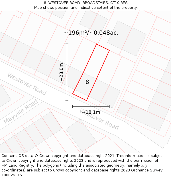 8, WESTOVER ROAD, BROADSTAIRS, CT10 3ES: Plot and title map