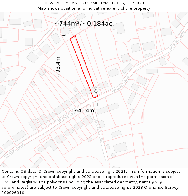 8, WHALLEY LANE, UPLYME, LYME REGIS, DT7 3UR: Plot and title map