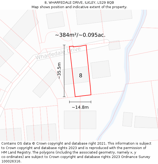 8, WHARFEDALE DRIVE, ILKLEY, LS29 8QB: Plot and title map