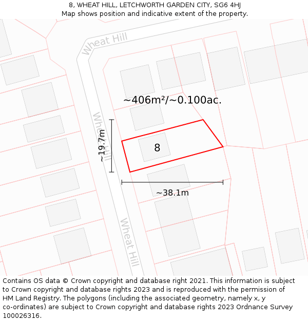 8, WHEAT HILL, LETCHWORTH GARDEN CITY, SG6 4HJ: Plot and title map