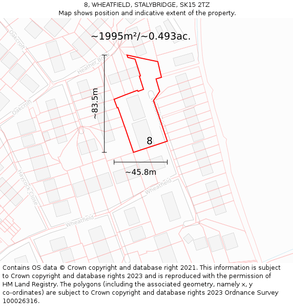 8, WHEATFIELD, STALYBRIDGE, SK15 2TZ: Plot and title map