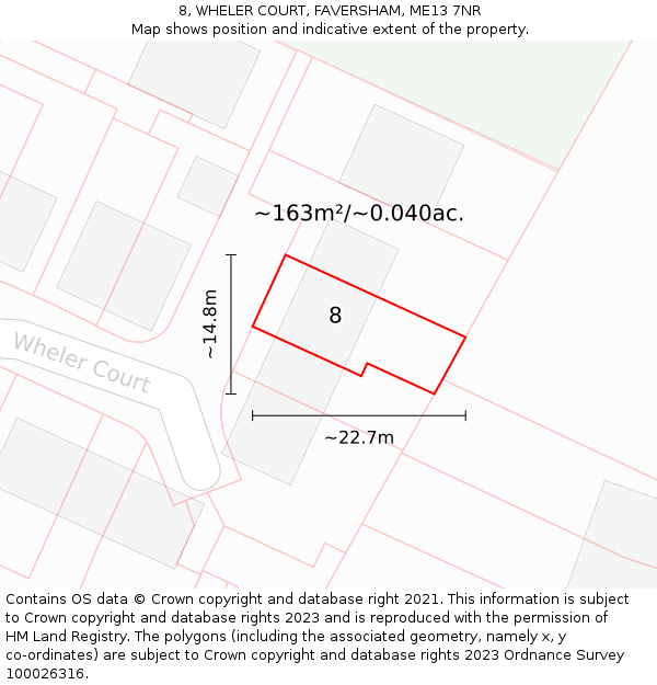 8, WHELER COURT, FAVERSHAM, ME13 7NR: Plot and title map