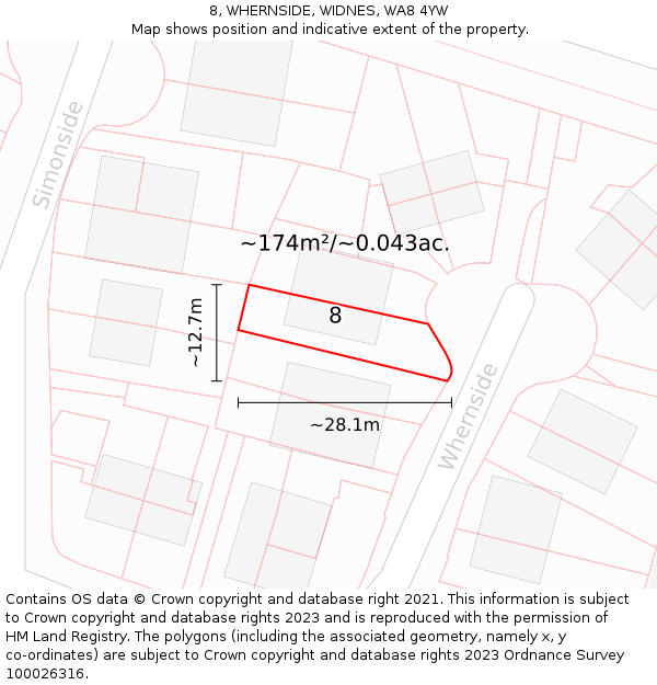 8, WHERNSIDE, WIDNES, WA8 4YW: Plot and title map