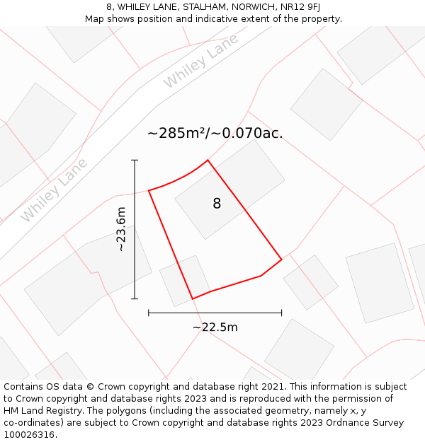 8, WHILEY LANE, STALHAM, NORWICH, NR12 9FJ: Plot and title map