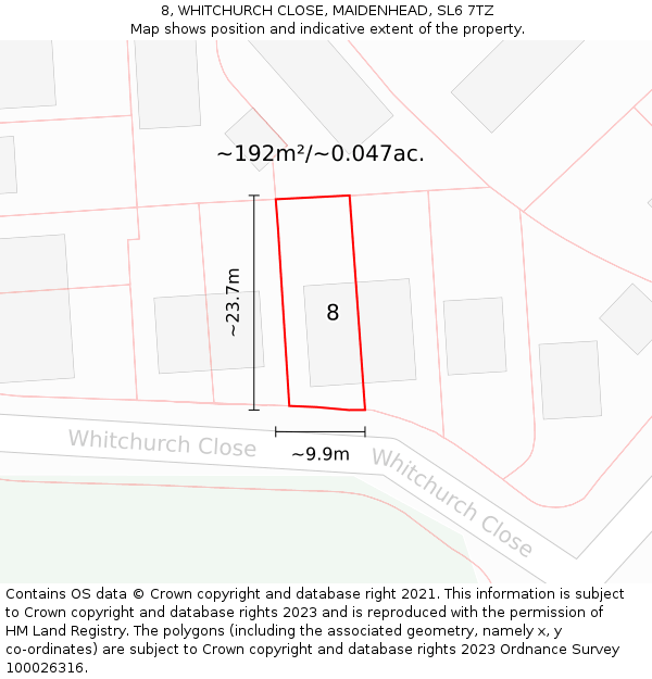 8, WHITCHURCH CLOSE, MAIDENHEAD, SL6 7TZ: Plot and title map