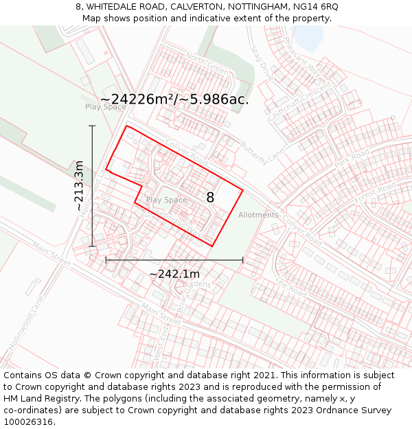 8, WHITEDALE ROAD, CALVERTON, NOTTINGHAM, NG14 6RQ: Plot and title map